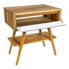 Mueble de baño de suelo en teca recuperada y encimera de apoyo blanca - Gatien Viadurini