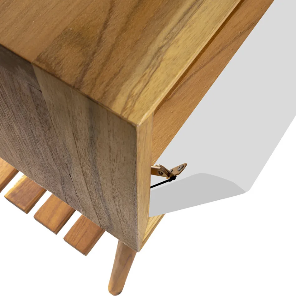 Mueble de baño de suelo en teca recuperada y encimera de apoyo blanca - Gatien Viadurini