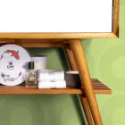 Mueble de baño de suelo en teca recuperada y encimera de apoyo blanca - Gatien Viadurini