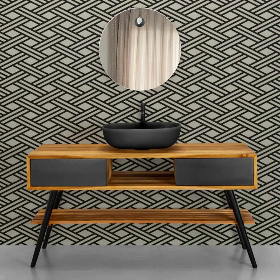 Mueble de baño moderno con cajón de diseño negro - Hamadou Viadurini