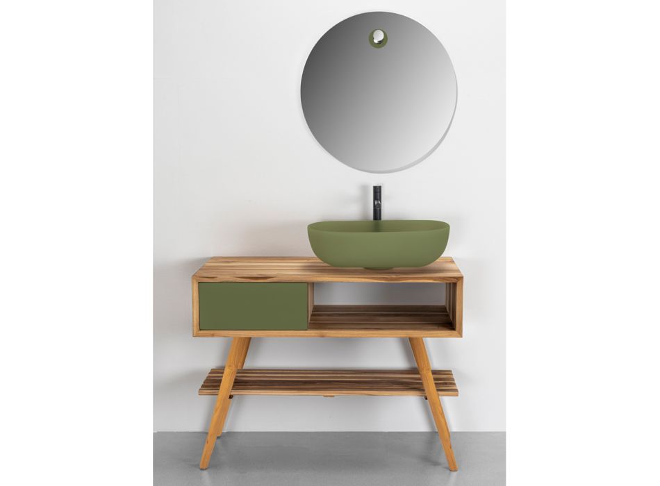 Mueble de baño independiente moderno en teca verde natural - Benoit Viadurini