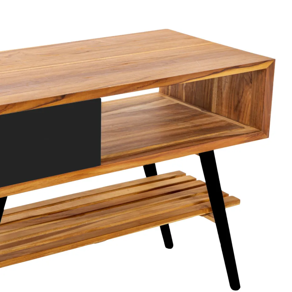 Mueble de baño moderno negro en teca natural con cajones - Benoit Viadurini