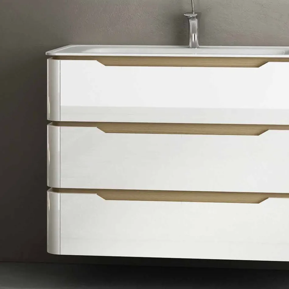 baño con lavabo móvil madera 3 cajones moderno Arya, fabricado en Italia Viadurini