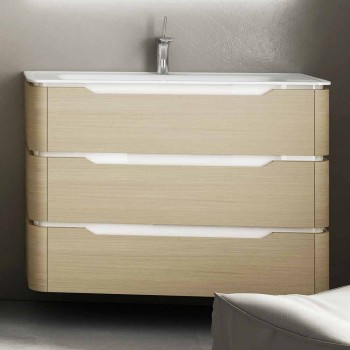 baño con lavabo móvil madera 3 cajones moderno Arya, fabricado en Italia