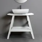 Mueble de baño de diseño de teca recuperada con tapa blanca y soporte - Crina Viadurini