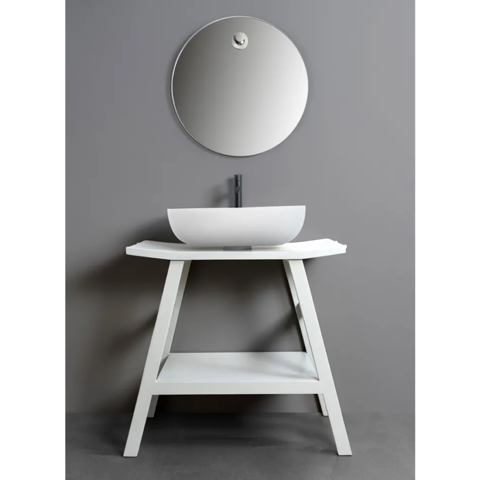 Mueble de baño de diseño de teca recuperada con tapa blanca y soporte - Crina Viadurini