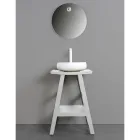 Mueble de baño de diseño en teca natural con tapa y soporte en blanco mate - Raomi Viadurini