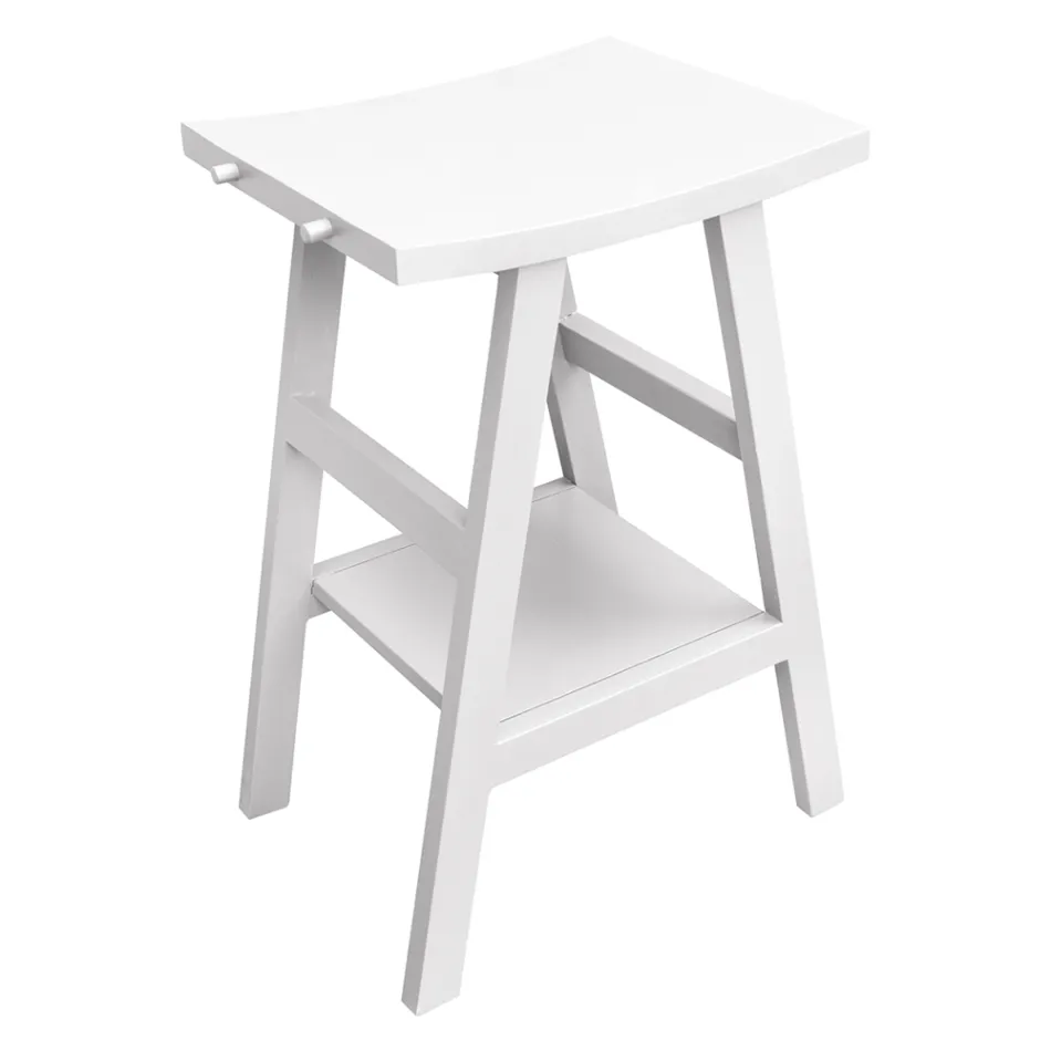 Mueble de baño de diseño en teca natural con tapa y soporte en blanco mate - Raomi Viadurini