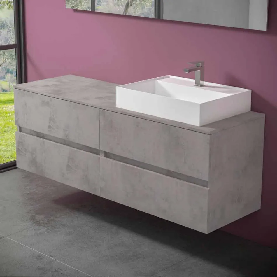 Mueble de Baño de Diseño Moderno con Lavabo Sobre Encimera Derecho o Izquierdo 4 Acabados - Alchimeo Viadurini