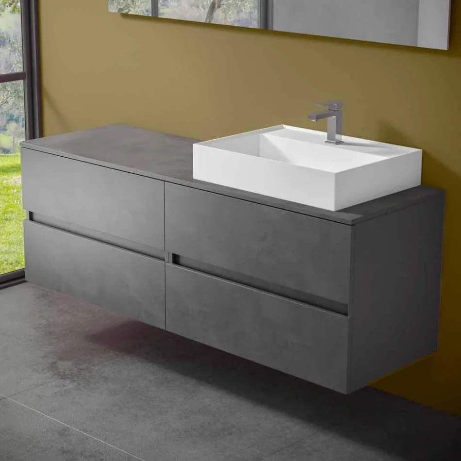 Mueble de Baño de Diseño Moderno con Lavabo Sobre Encimera Derecho o Izquierdo 4 Acabados - Alchimeo Viadurini