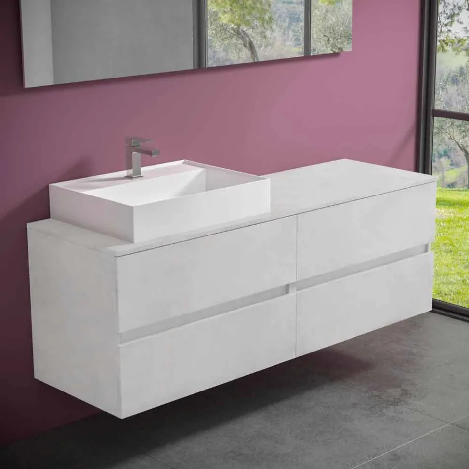 Mueble de Baño de Diseño Moderno con Lavabo Sobre Encimera Derecho o Izquierdo 4 Acabados - Alchimeo Viadurini