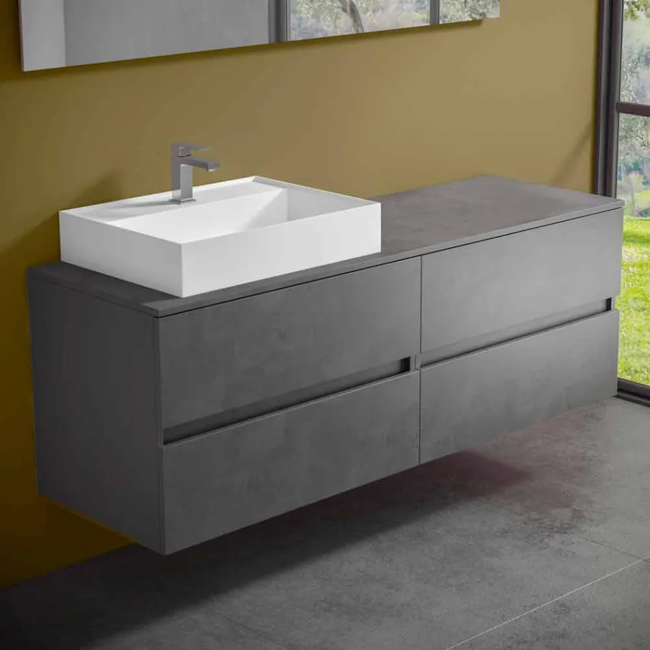 Mueble de Baño de Diseño Moderno con Lavabo Sobre Encimera Derecho o Izquierdo 4 Acabados - Alchimeo Viadurini