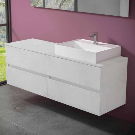 Mueble de Baño de Diseño Moderno con Lavabo Sobre Encimera Derecho o Izquierdo 4 Acabados - Alchimeo Viadurini