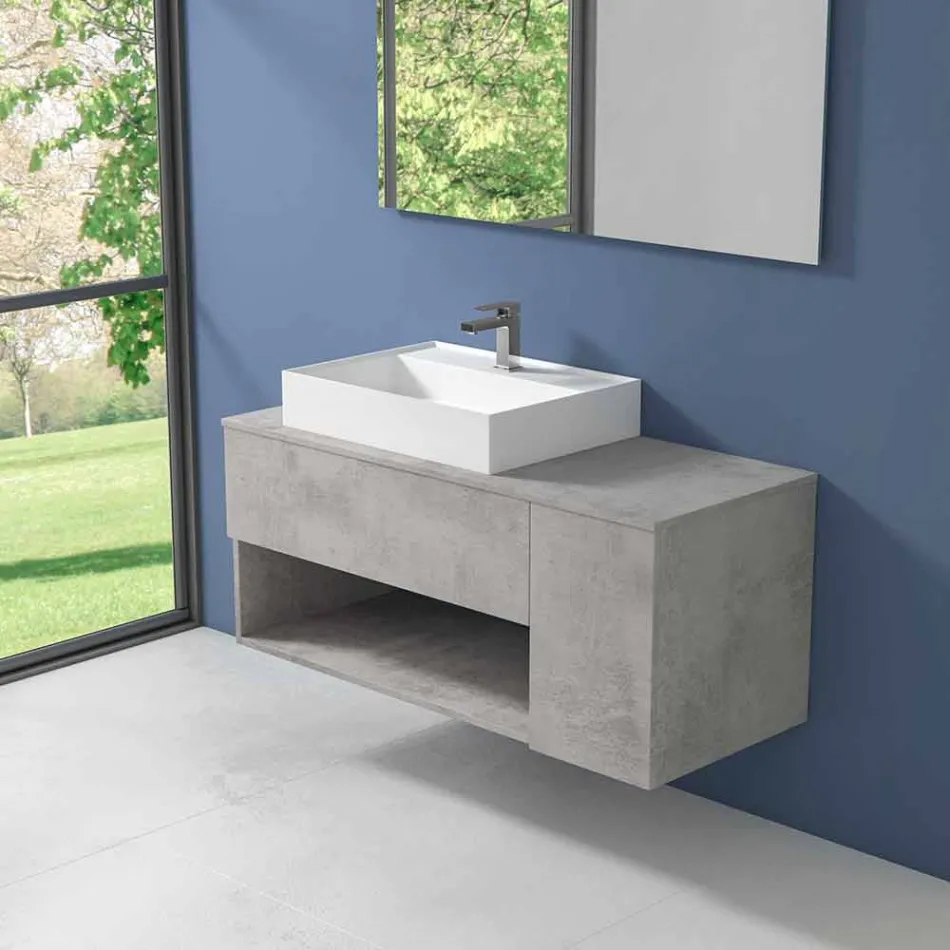 Mueble de baño suspendido de diseño con lavabo sobre encimera de estilo moderno - Pistillo Viadurini