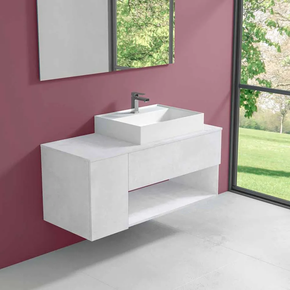Mueble de baño suspendido de diseño con lavabo sobre encimera de estilo moderno - Pistillo Viadurini