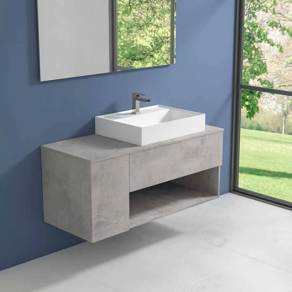 Mueble de baño suspendido de diseño con lavabo sobre encimera de estilo moderno - Pistillo Viadurini