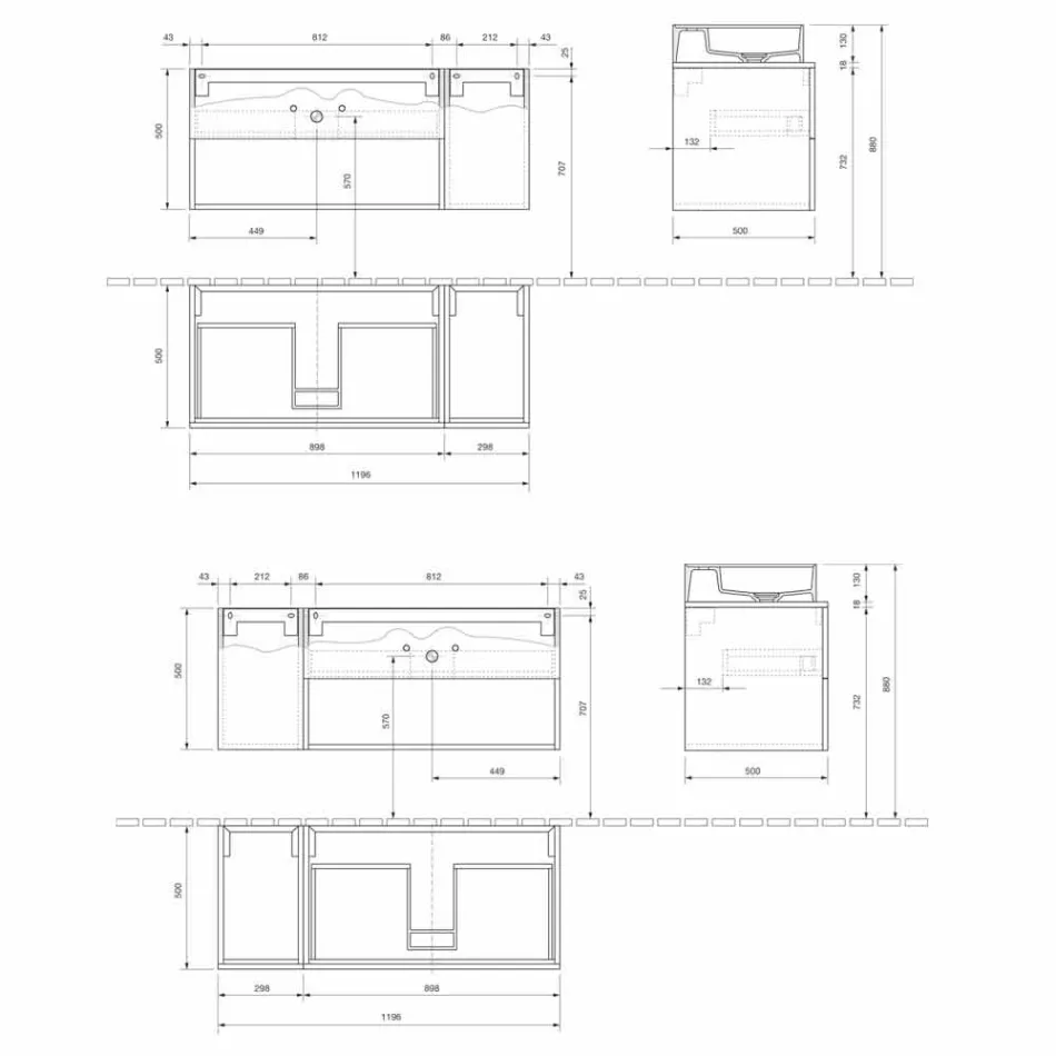Mueble de baño suspendido de diseño con lavabo sobre encimera de estilo moderno - Pistillo Viadurini