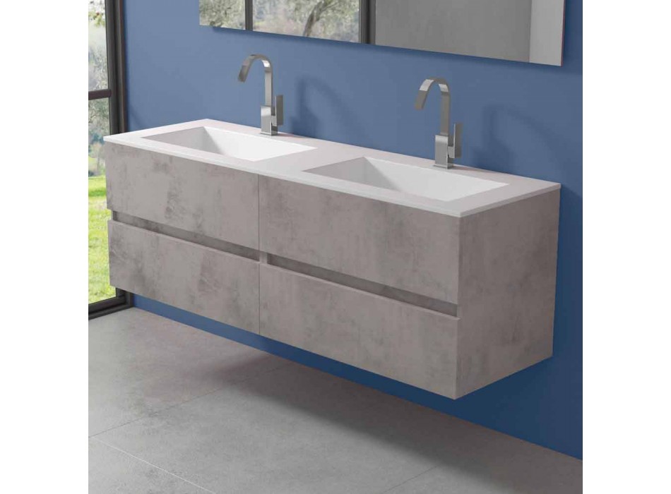 Mueble de baño con lavabo doble, diseño moderno suspendido en 4 acabados - Doblete Viadurini
