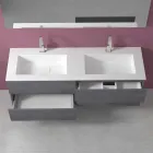 Mueble de baño con lavabo doble, diseño moderno suspendido en 4 acabados - Doblete Viadurini