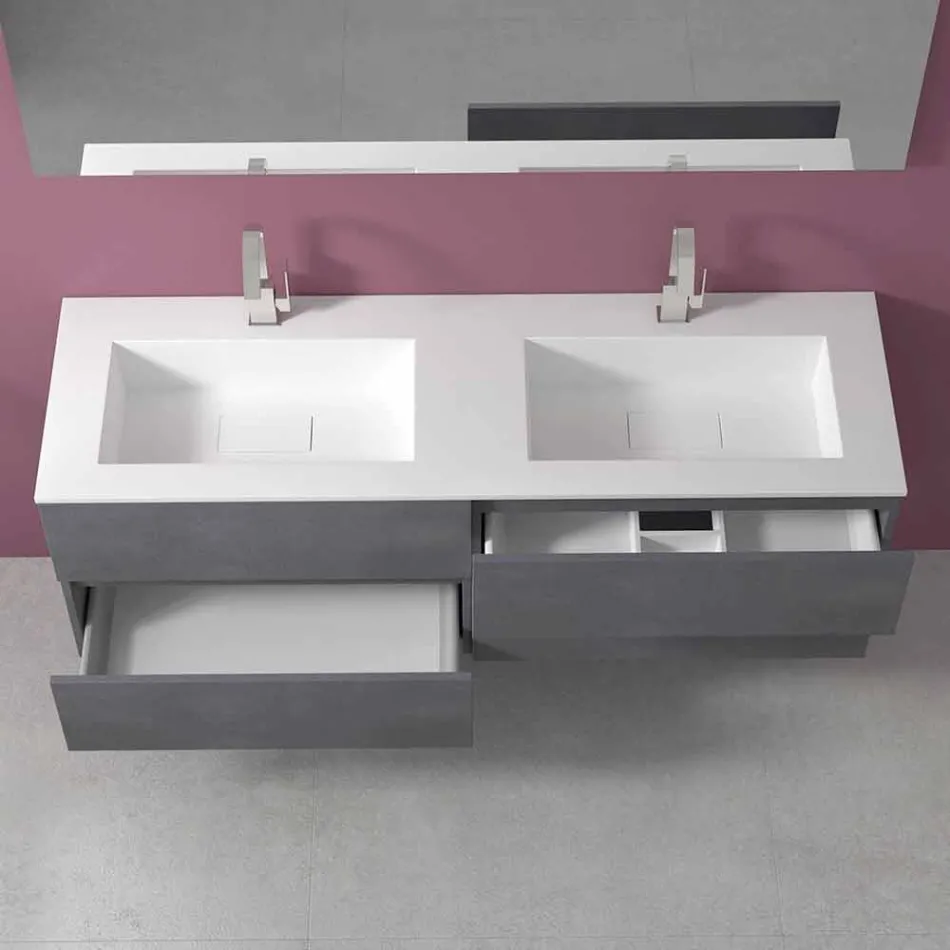 Mueble de baño con lavabo doble, diseño moderno suspendido en 4 acabados - Doblete Viadurini