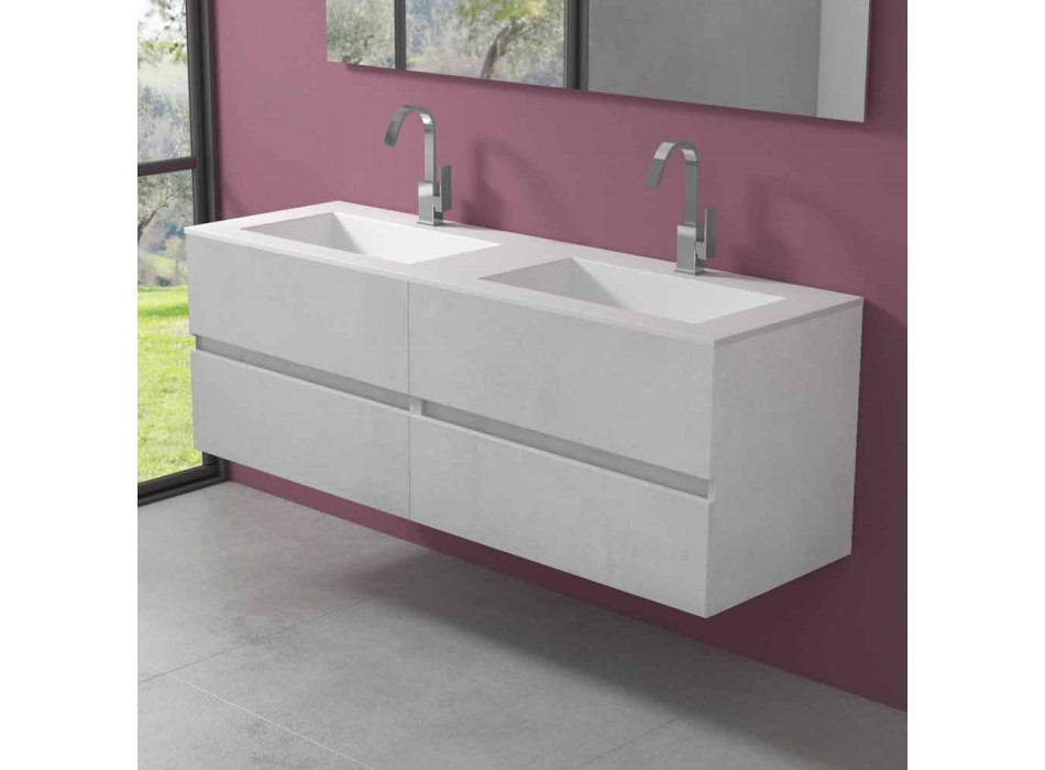 Mueble de baño con lavabo doble, diseño moderno suspendido en 4 acabados - Doblete Viadurini