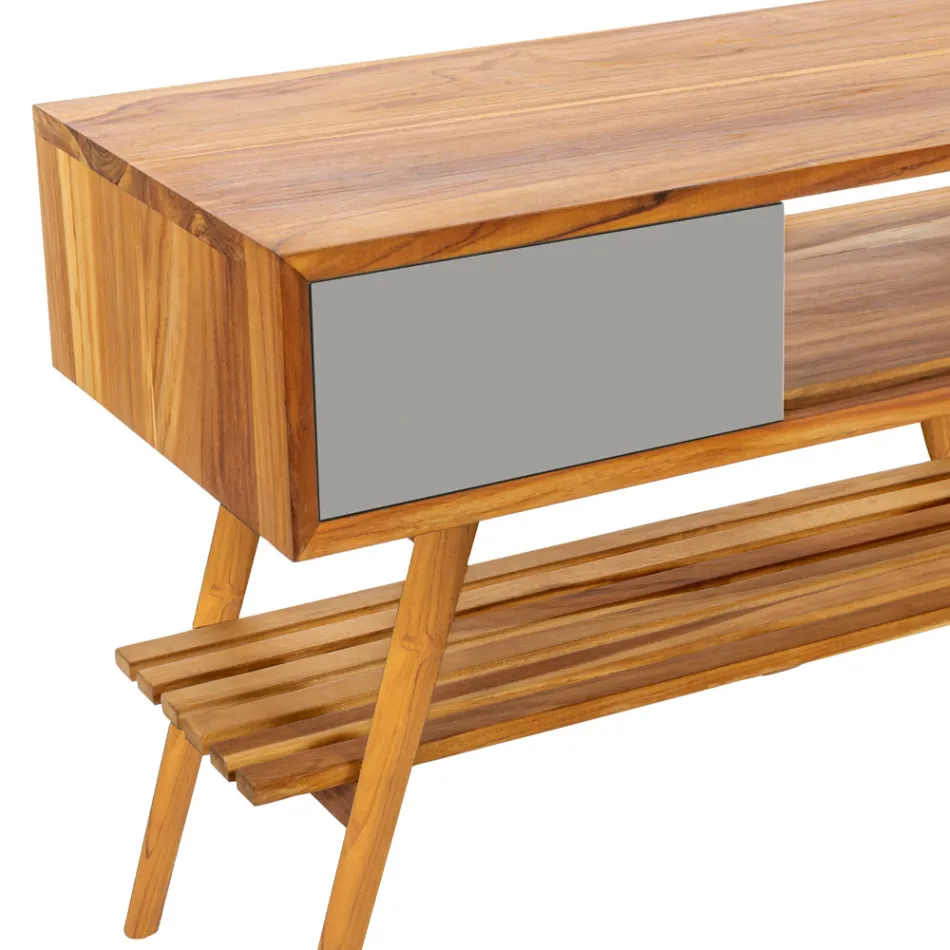 Mueble de baño gris de teca recuperada con cajón gris - Benoit Viadurini