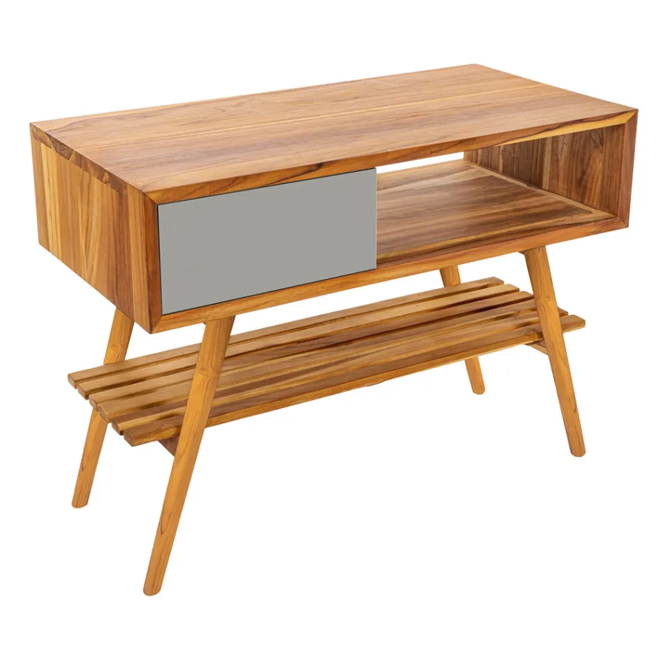 Mueble de baño gris de teca recuperada con cajón gris - Benoit Viadurini