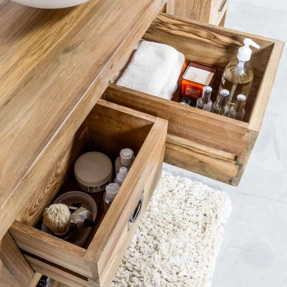 Mueble de baño en madera de teca natural con 2 cajones - Faetano Viadurini