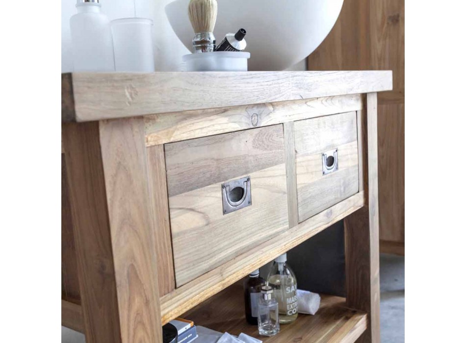 Mueble de baño en madera de teca natural con 2 cajones - Faetano Viadurini