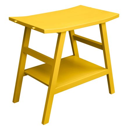 Mueble de baño de teca amarilla con parte superior semicurva y estante conveniente - Crina Viadurini