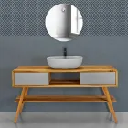 Mueble de baño en teca natural con cajón gris mate - Hamadou Viadurini