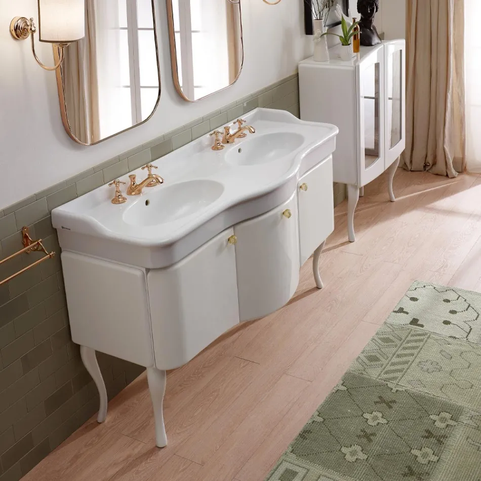 Mueble de baño monocolor con lavabo de cerámica blanca - Candy Viadurini