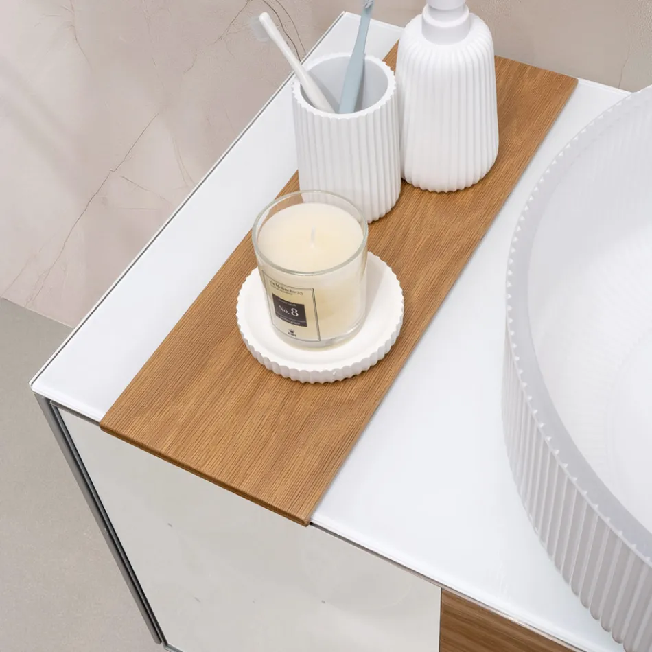 Mueble de baño suspendido de 100 cm en cristal templado de 8 mm y roble europeo - Excelsior Viadurini