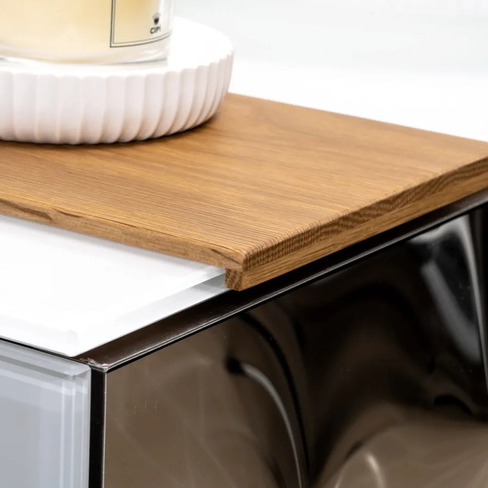 Mueble de baño suspendido de 100 cm en cristal templado de 8 mm y roble europeo - Excelsior Viadurini