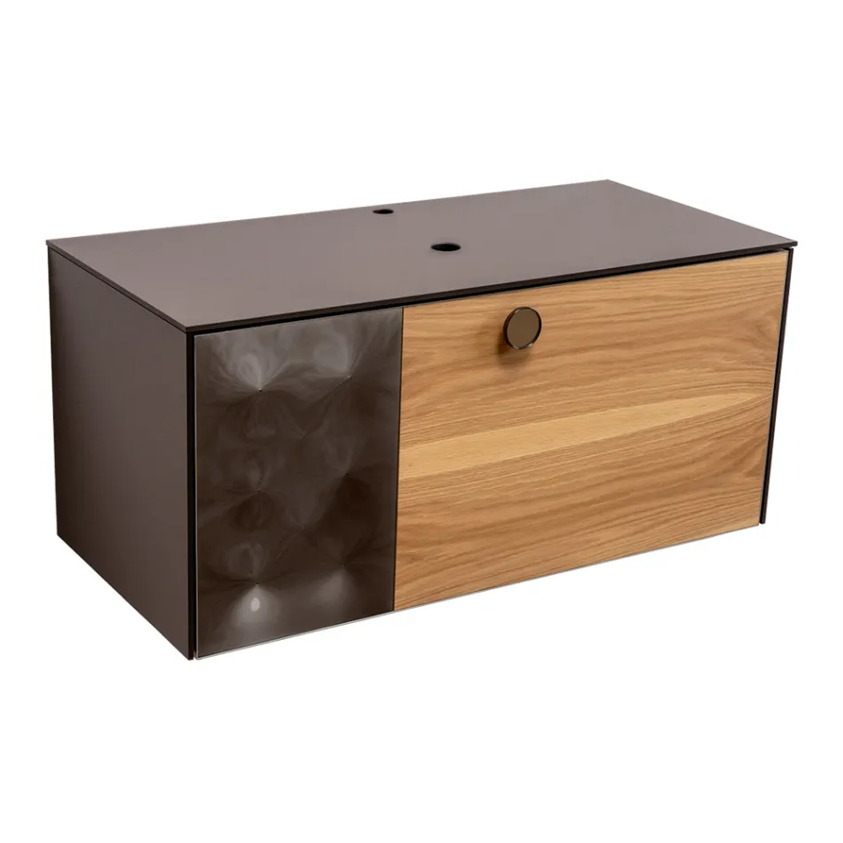 Mueble de baño suspendido de 100 cm en cristal templado de 8 mm y roble europeo - Excelsior Viadurini