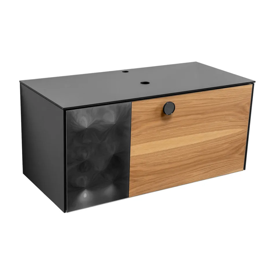 Mueble de baño suspendido de 100 cm en cristal templado de 8 mm y roble europeo - Excelsior Viadurini