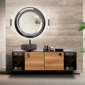 Mueble de baño suspendido de 160 cm en cristal templado de 8 mm y roble europeo - Excelsior