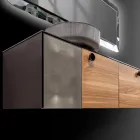 Mueble de baño suspendido de 160 cm en cristal templado de 8 mm y roble europeo - Excelsior Viadurini