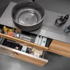 Mueble de baño suspendido de 160 cm en cristal templado de 8 mm y roble europeo - Excelsior Viadurini