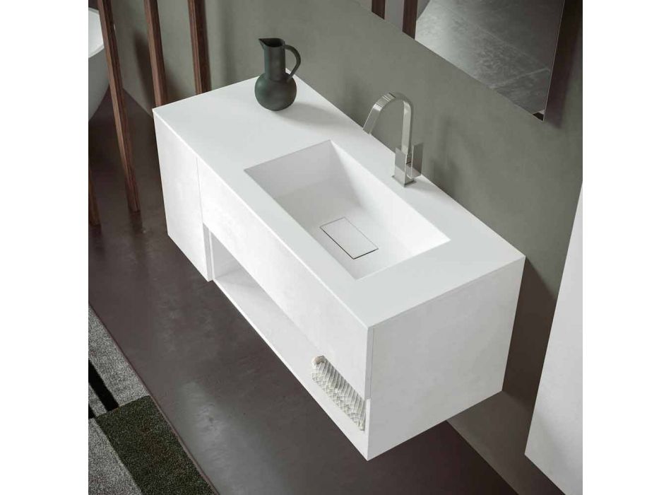 Mueble de Baño Suspendido y Lavabo Integrado, Diseño Moderno en 4 Acabados - Pistillo Viadurini