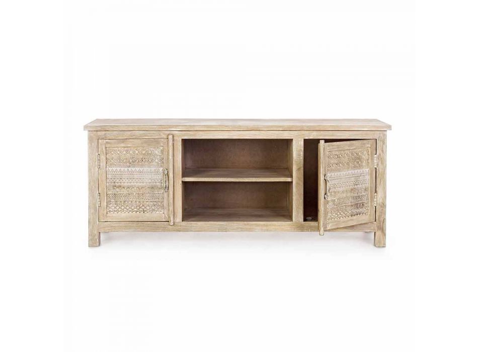 Mueble bajo en madera de mango con decoraciones hechas a mano de Homemotion - Zotto Viadurini