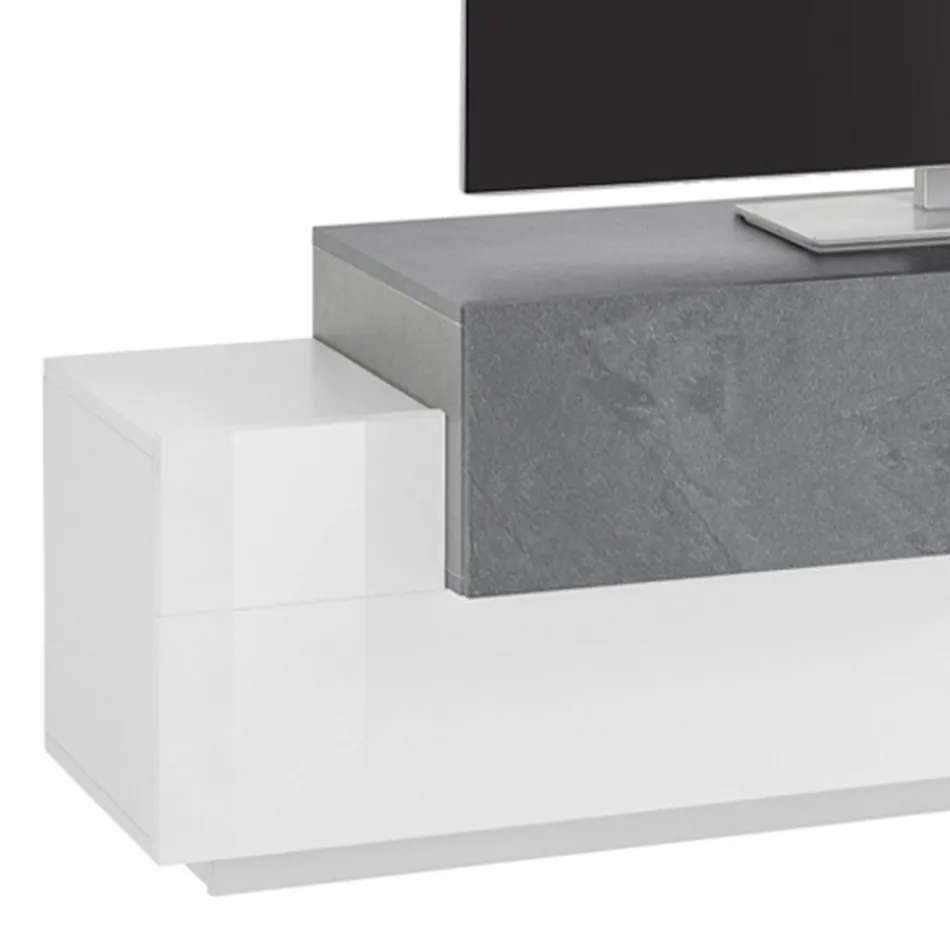 Mueble de TV bajo de madera para sala de estar 3 puertas y compartimento abierto - Theresse Viadurini