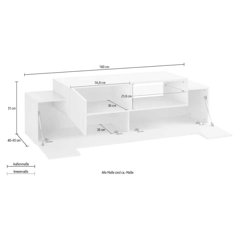 Mueble de TV bajo de madera para sala de estar 3 puertas y compartimento abierto - Theresse Viadurini