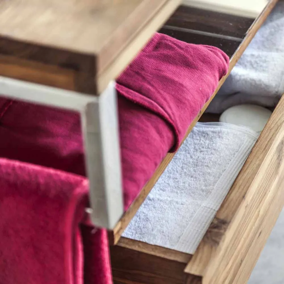 Consola de baño suspendida con estructura en teca natural - Rodolfo Viadurini