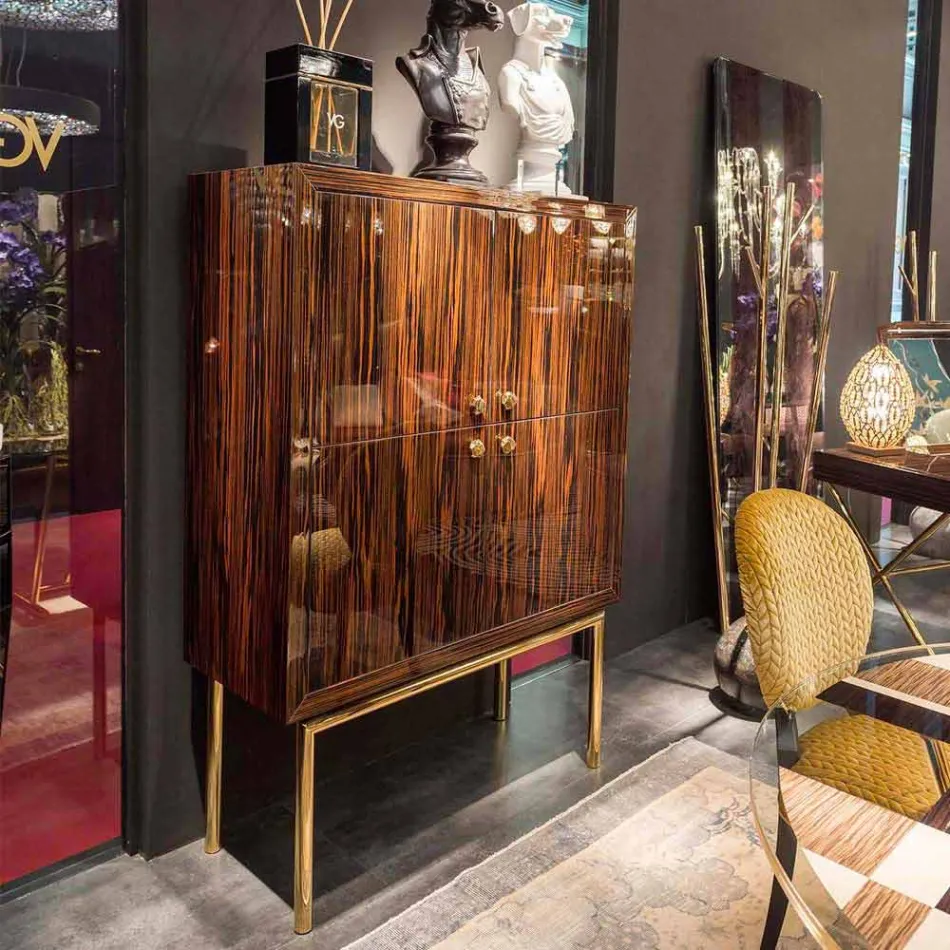 Contenedor con ruedas moderna con 4 puertas en ebony wood pulido Ada Viadurini