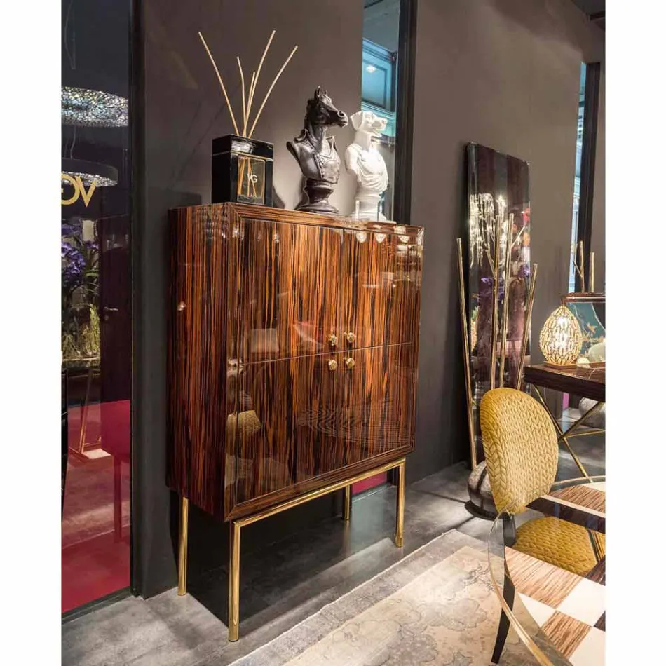 Contenedor con ruedas moderna con 4 puertas en ebony wood pulido Ada Viadurini