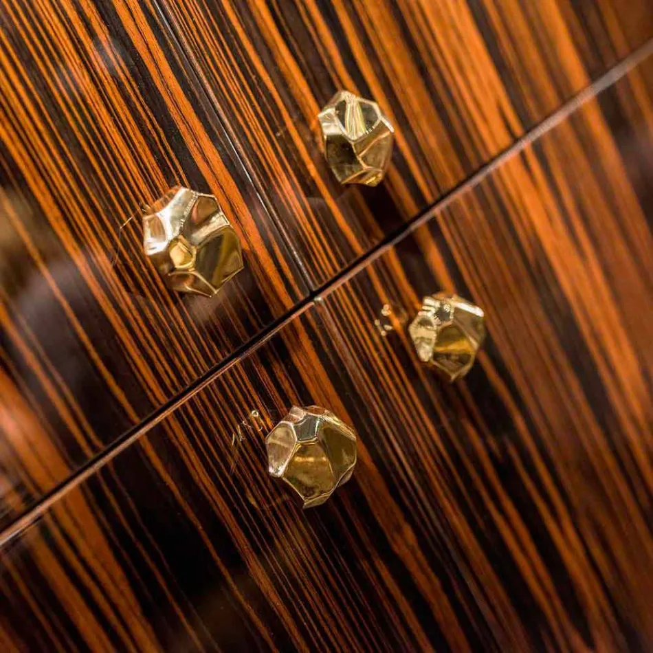 Contenedor con ruedas moderna con 4 puertas en ebony wood pulido Ada Viadurini