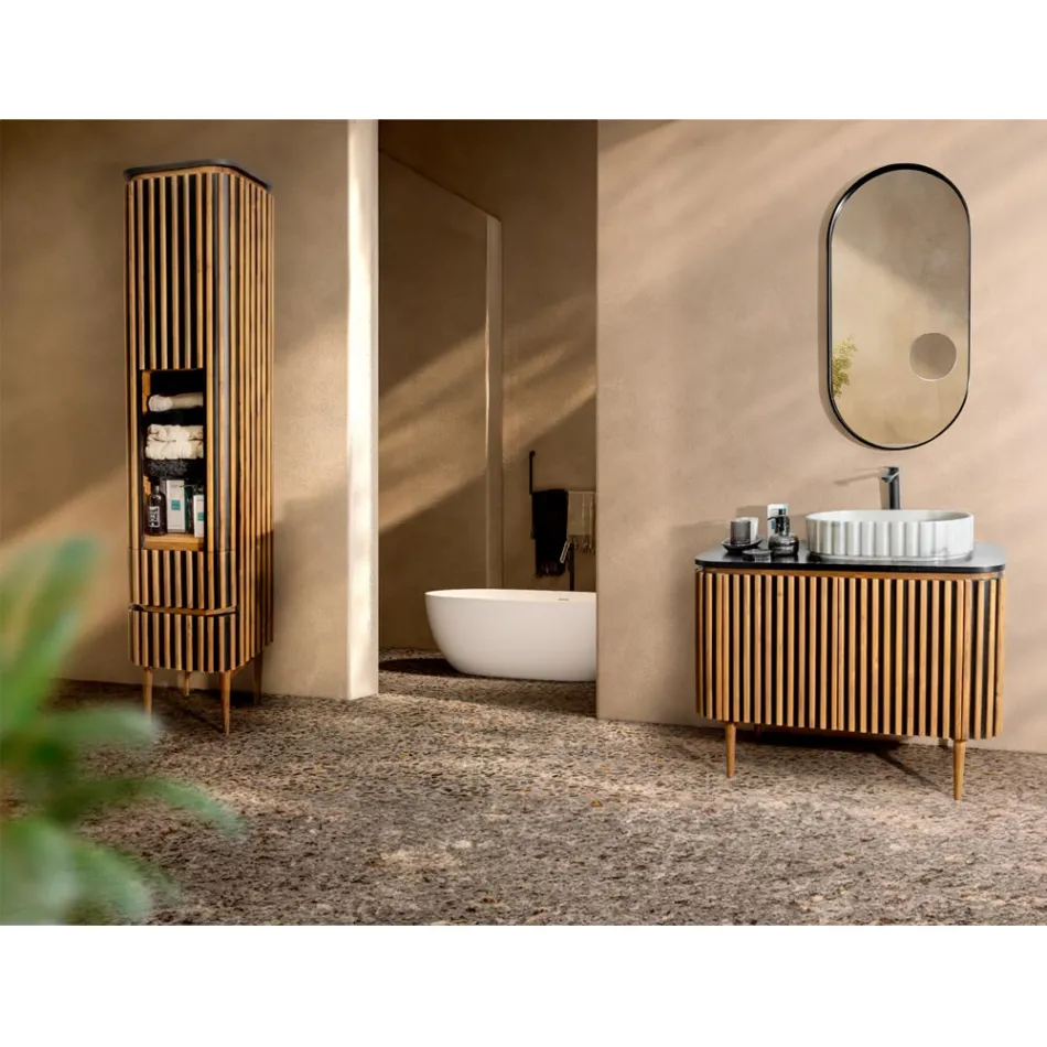 Mueble de baño columna de teca maciza y caoba - Plumeria Viadurini