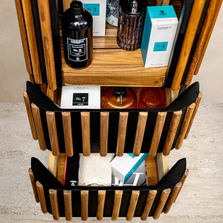 Mueble de baño columna de teca maciza y caoba - Plumeria Viadurini