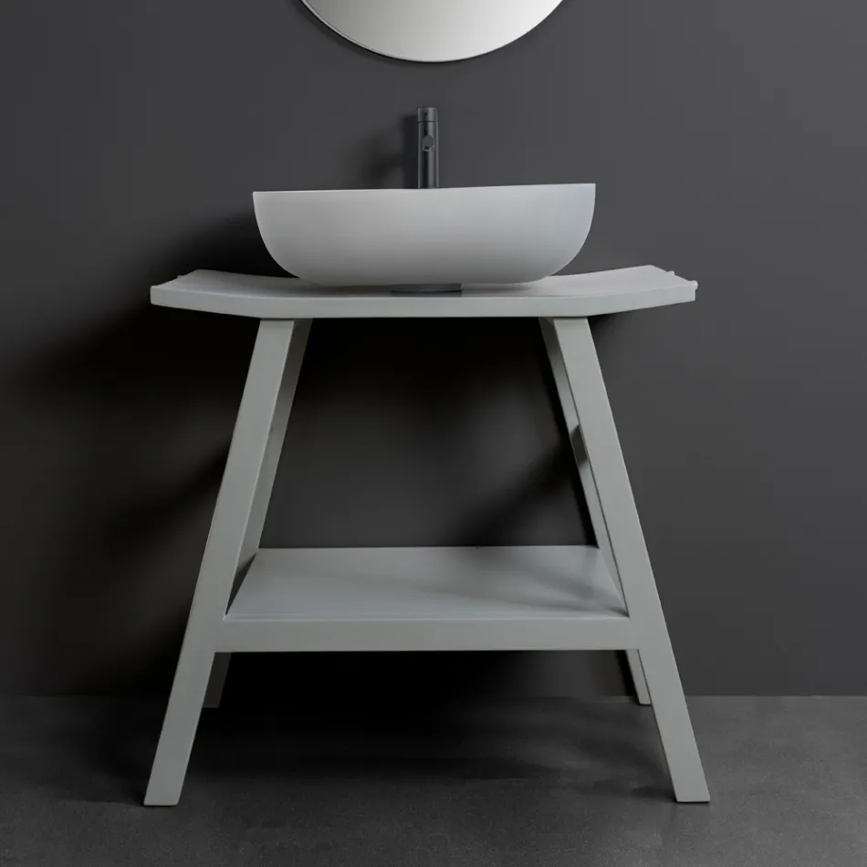 Mueble de baño independiente con acabado de teca gris natural - Crin de caballo Viadurini